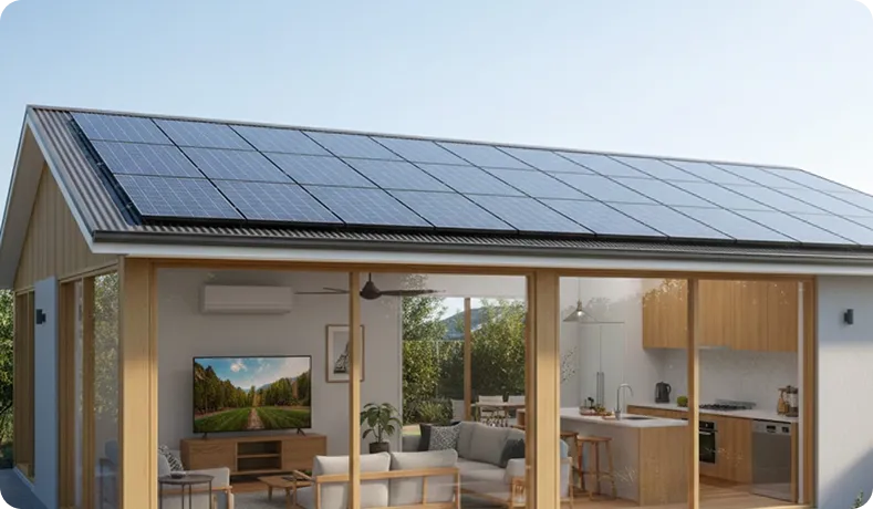 Stylish family home with rooftop solar installation supporting clean and reliable power