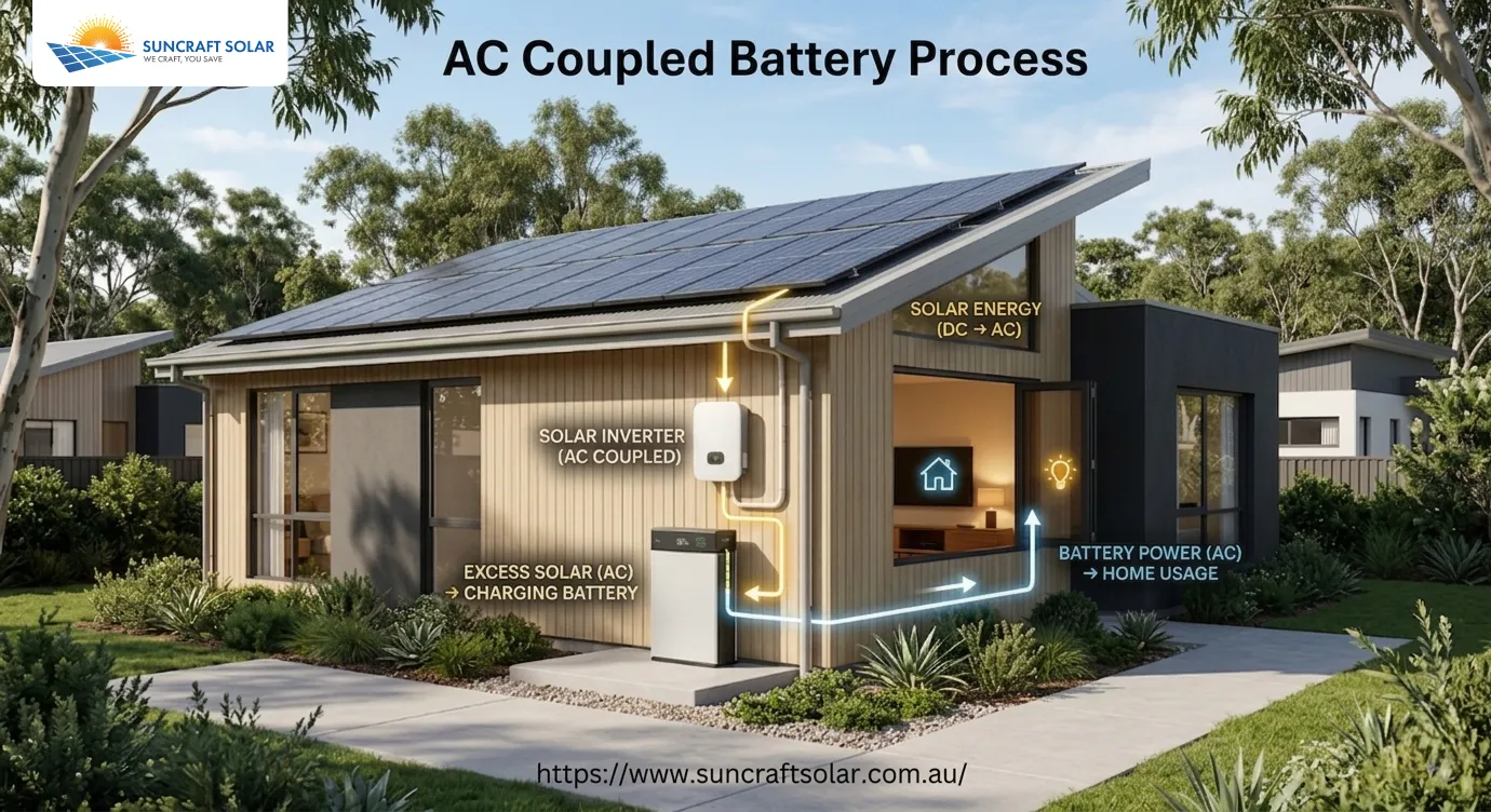 Visual representation of the AC coupled battery process for efficient energy management.
