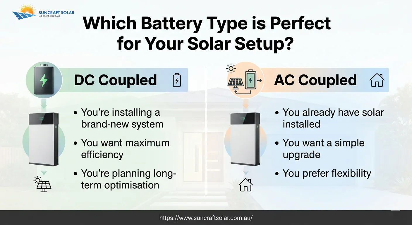 Infographic comparing battery types for solar setups, highlighting features and suitability for different energy needs.