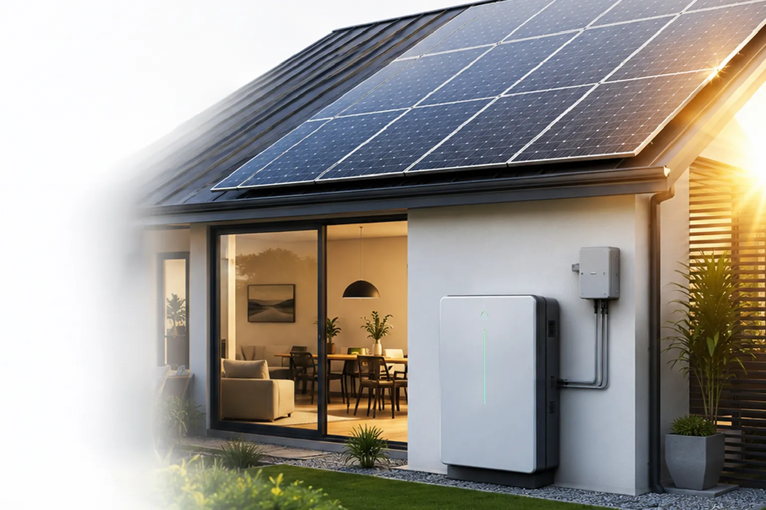 
                            upcoming solar battery rebate changes in Australia starting May 2026, showing a residential home with rooftop solar panels and a home battery setup