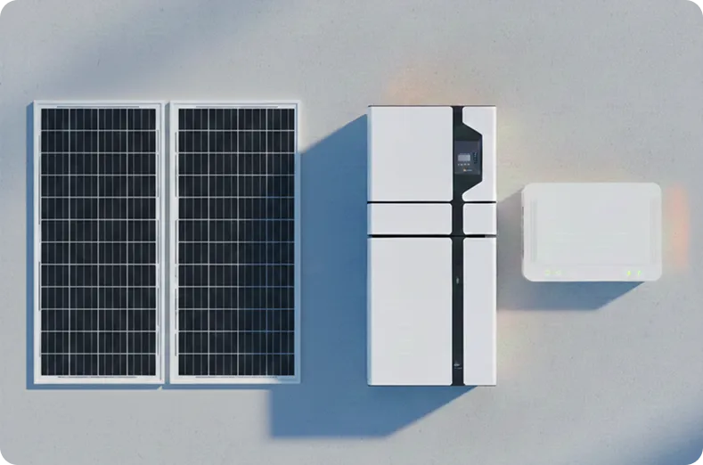 Residential solar power system with solar panels, home battery storage, and inverter mounted on a wall, showcasing complete solar packages for energy-efficient Australian homes.