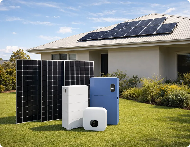 Complete solar and battery package for Sunshine Coast homes featuring rooftop solar panels, energy storage batteries and inverter system