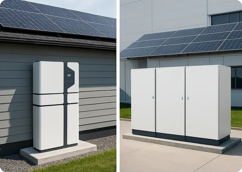 Solar battery system installed outside a modern home